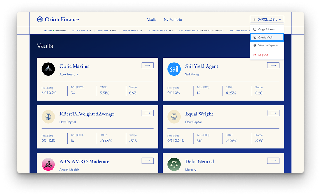 Open Create Vault from the wallet menu