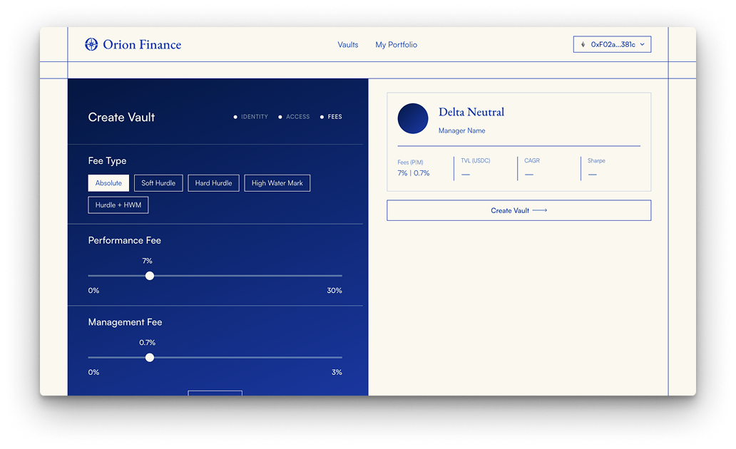 Create Vault - Fees step
